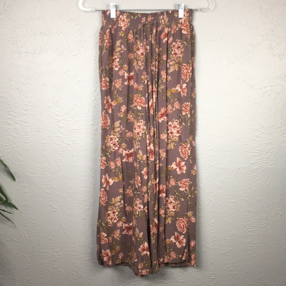 American Eagle Outfitters Pants - American Eagle Brown & Pink Floral Wide Leg Pants